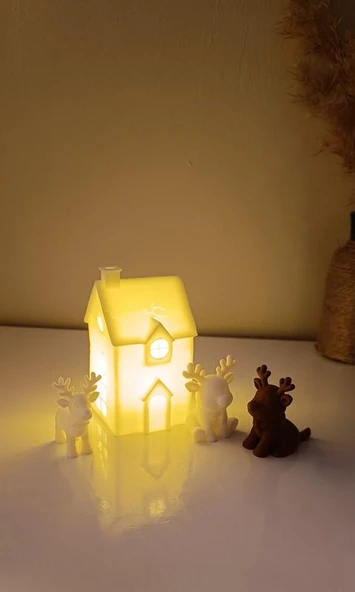Kış Evleri Mini Geyik Mumluk Noel Yılbaşı Süsü Dekoratif Biblo Tealight Mumluk Seti Mumlar Dahildir - Resim 7