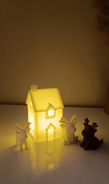 Kış Evleri Mini Geyik Mumluk Noel Yılbaşı Süsü Dekoratif Biblo Tealight Mumluk Seti Mumlar Dahildir - Resim 8