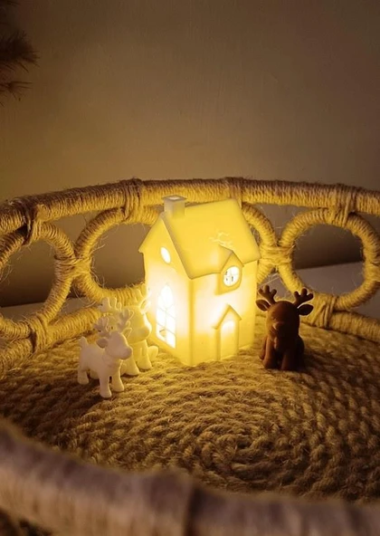 Kış Evleri Mini Geyik Mumluk Noel Yılbaşı Süsü Dekoratif Biblo Tealight Mumluk Seti Mumlar Dahildir - Resim 6