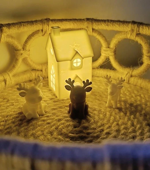 Kış Evleri Mini Geyik Mumluk Noel Yılbaşı Süsü Dekoratif Biblo Tealight Mumluk Seti Mumlar Dahildir - Resim 10