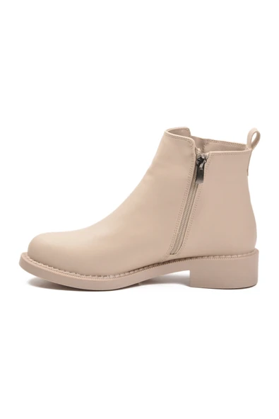 Ayakmod Bej Cilt Polarlı Kaymaz Taban Kadın Topuklu Bot 224581 Z - Resim 4