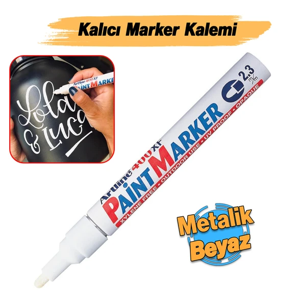 Markalama Kalemi Markör Kalıcı İşaretleyici Marker Beyaz Kalem Metal Plastik Cam Ahşap Yüzey - Resim 2