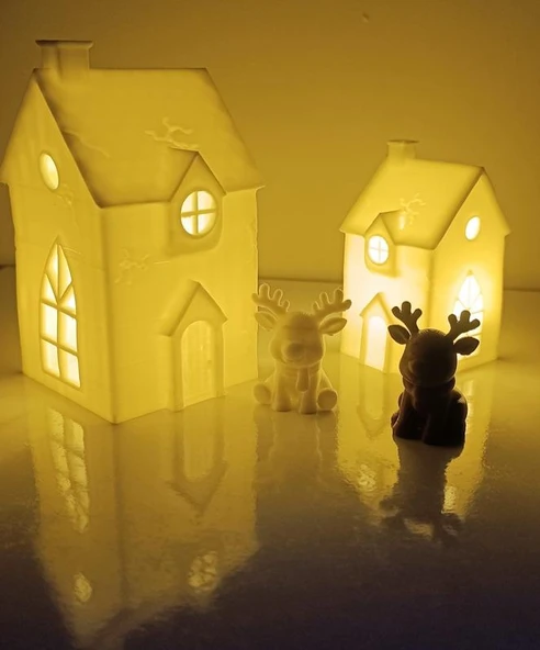 Kış Evleri Mini Geyik Mumluk Noel Yılbaşı Süsü Dekoratif Biblo Tealight Mumluk Seti Mumlar Dahildir - Resim 7