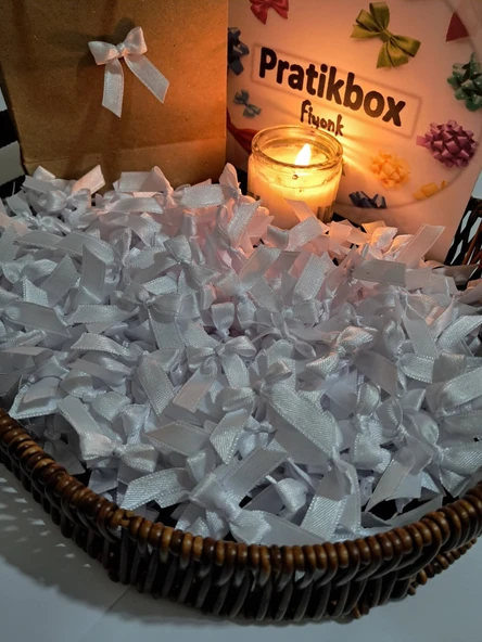 Pratikbox Mini Fiyonk / Saten 1cm'lik / Hediyelik / Süsleme / Beyaz Renk / 50 Adet ürün görseli 1
