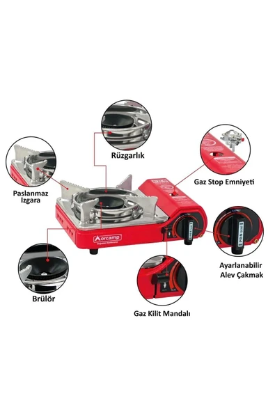 Orcamp Pro Mini Çantalı Kamp Ocağı (GAZ STOP EMNİYETLİ) Kırmızı - Resim 3