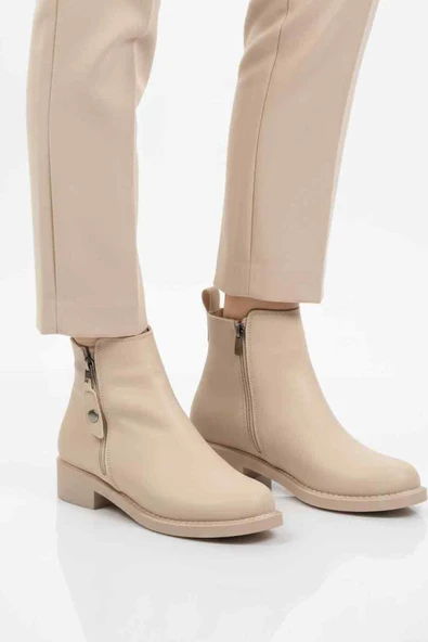 Ayakmod Bej Cilt Polarlı Kaymaz Taban Kadın Topuklu Bot 224581 Z ürün görseli 1