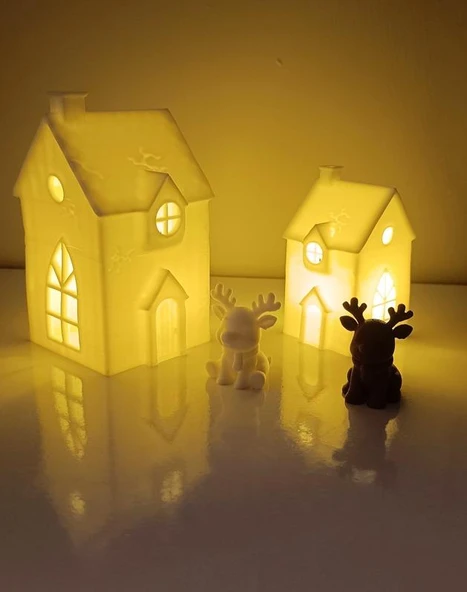 Kış Evleri Mini Geyik Mumluk Noel Yılbaşı Süsü Dekoratif Biblo Tealight Mumluk Seti Mumlar Dahildir ürün görseli 1