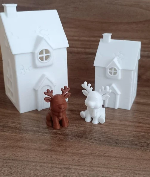 Kış Evleri Mini Geyik Mumluk Noel Yılbaşı Süsü Dekoratif Biblo Tealight Mumluk Seti Mumlar Dahildir - Resim 12