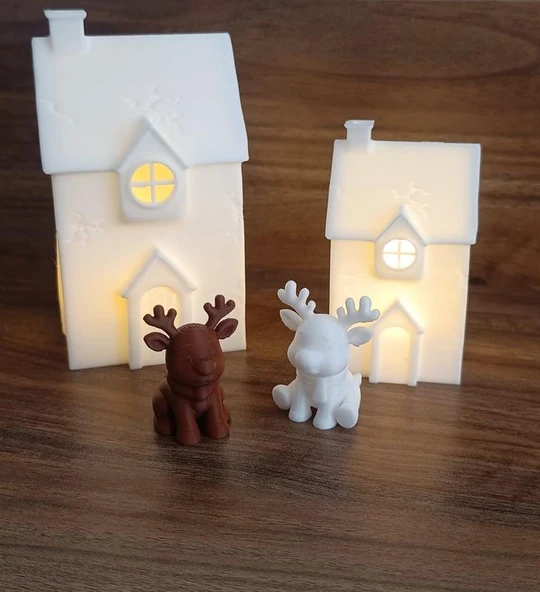 Kış Evleri Mini Geyik Mumluk Noel Yılbaşı Süsü Dekoratif Biblo Tealight Mumluk Seti Mumlar Dahildir - Resim 3