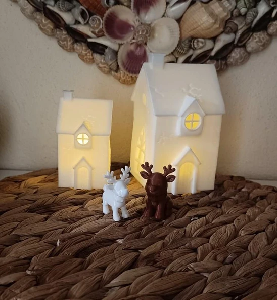 Kış Evleri Mini Geyik Mumluk Noel Yılbaşı Süsü Dekoratif Biblo Tealight Mumluk Seti Mumlar Dahildir - Resim 2
