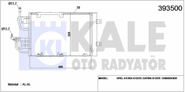 Opel Klima Radyatoru Astra H <09 Zafıra B Z13dth A17dtr A17dtj Z19dt Z19dth Z20leh (520×331×12 - Kale 393500 - Resim 1