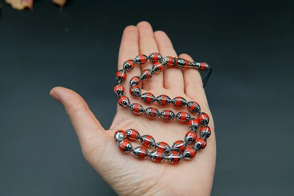Beyzi Model Kırmızı Damla Oltu Taşı Tesbih st000152 - Resim 6