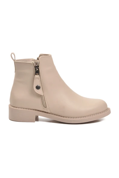 Ayakmod Bej Cilt Polarlı Kaymaz Taban Kadın Topuklu Bot 224581 Z - Resim 2