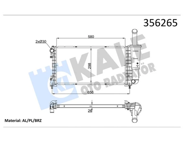 Fiat Radyator Fiat Punto 1,4 09 / 03> - Kale 356265 ürün görseli 1