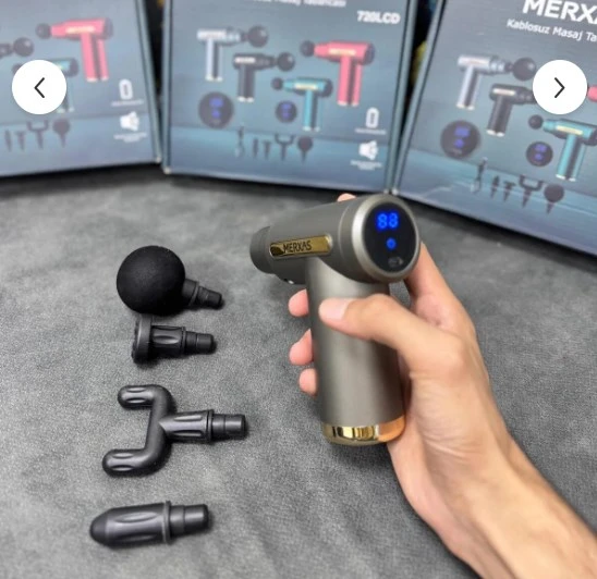 Merxas 720Lcd Profesyonel Masaj Tabancası Ekranlı Masaj Aleti 4 Başlıklı Kablosuz Masaj Tabancası ürün görseli 1