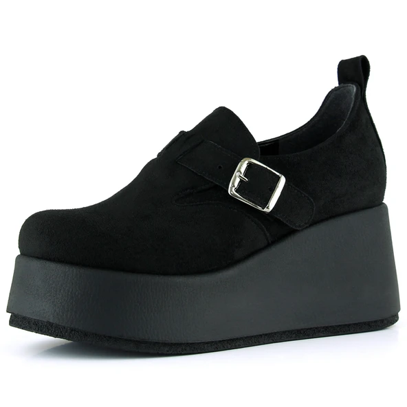 Erkan Saçmacı Miyuki Siyah Süet Yuvarlak Burun Lastik Bantlı Dolgu Topuklu Günlük Ayakkabı ürün görseli 1