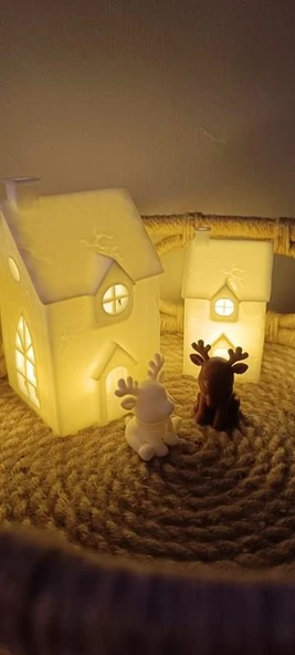 Kış Evleri Mini Geyik Mumluk Noel Yılbaşı Süsü Dekoratif Biblo Tealight Mumluk Seti Mumlar Dahildir - Resim 4