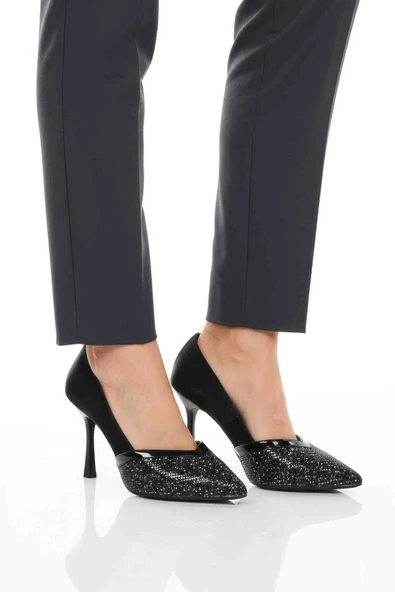 Ayakmod Siyah Saten Taş İşlemeli Kadın Abiye Ayakkabı 357192 Z ürün görseli 1