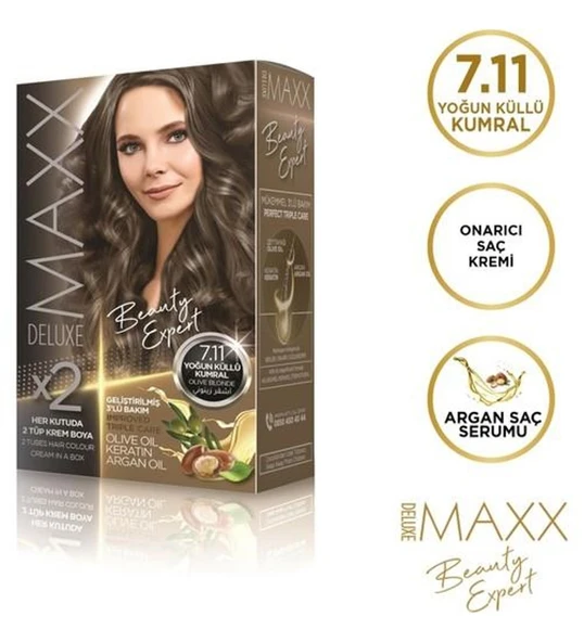 Maxx Deluxe Saç Boyası 7.11 Yoğun Küllü Kumral Set Boya - Resim 2