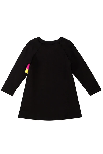 Siyah Unicorn Zebra Kız Çocuk Uzun Kollu Fırfır Detaylı Elbise - Resim 4