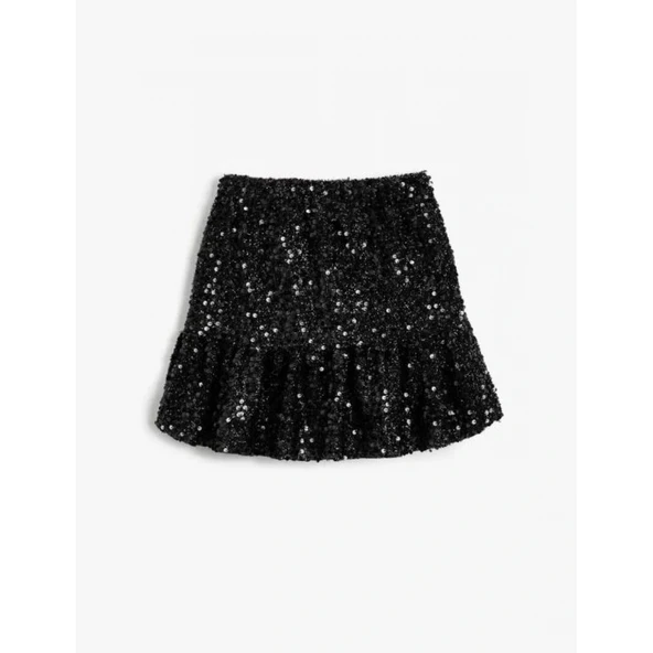 Astarlı Payetli Kloş Mini Etek Pullu - Resim 2