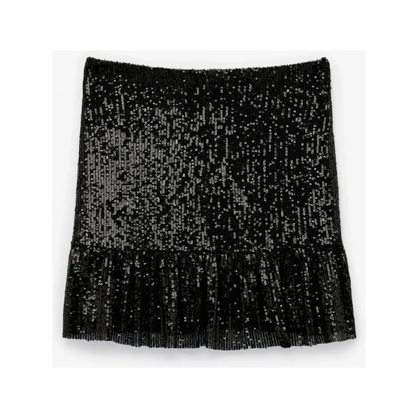 Astarlı Payetli Kloş Mini Etek Pullu - Resim 4