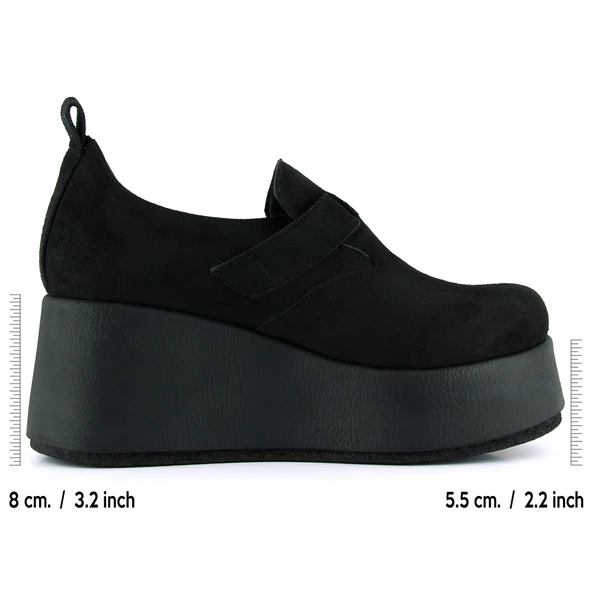 Erkan Saçmacı Miyuki Siyah Süet Yuvarlak Burun Lastik Bantlı Dolgu Topuklu Günlük Ayakkabı - Resim 2