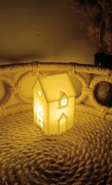 Kış Evi Mumluk Noel Yılbaşı Süsü Dekoratif Biblo Tealight Mumluk Seti Mum Dahildir ürün görseli 1