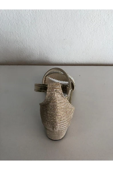 Kız Çocuk Altın Topuklu Taşlı Abiye Ayakkabı - Resim 4