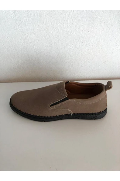 Erkek Hakiki Nubuk Deri Krem Ayakkabı - Resim 3