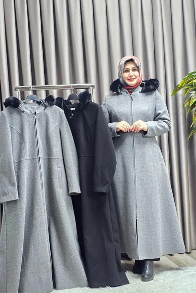 Kadın Giyim Kapşonlu Tam Boy Mevlana Kaşe - Resim 8