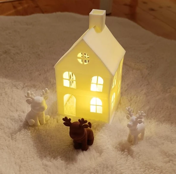 Kış Evi Mini Geyik Mumluk Noel Yılbaşı Süsü Dekoratif Biblo Tealight Mumluk Seti Mumlar Dahildir - Resim 3