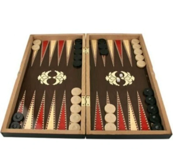 Sedef Kaplama Tavla - Satranç Büyük Boy Ahşap Pullu Tavla Satranç Dama - Resim 2