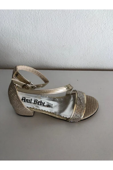 Kız Çocuk Altın Topuklu Taşlı Abiye Ayakkabı ürün görseli 1