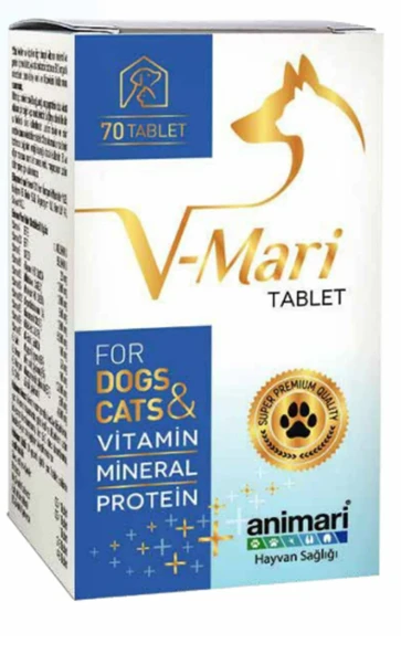 animari V-Mari Kedi Köpek Vitamin Mineral Protein Tablet 70 adet ürün görseli 1