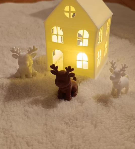 Kış Evi Mini Geyik Mumluk Noel Yılbaşı Süsü Dekoratif Biblo Tealight Mumluk Seti Mumlar Dahildir - Resim 6