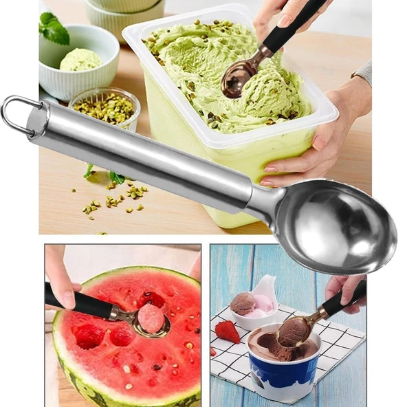 Krom Paslanmaz Çelik Dondurma Kaşığı Çelik Dondurma Alma Kaşığı - Resim 2