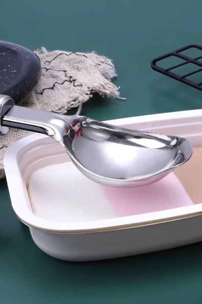 Krom Paslanmaz Çelik Dondurma Kaşığı Çelik Dondurma Alma Kaşığı - Resim 7