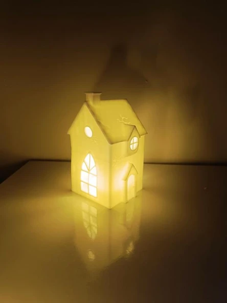 Kış Evi Mumluk Noel Yılbaşı Süsü Dekoratif Biblo Tealight Mumluk Seti Mum Dahildir - Resim 4