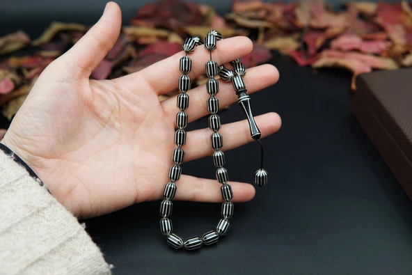 12'li Uçlu Kapsül Oltu Taşı Tesbih st000153 - Resim 6