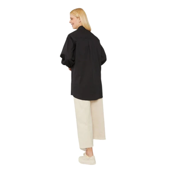 Oversize Balon Kol Poplin Gömlek - Resim 3