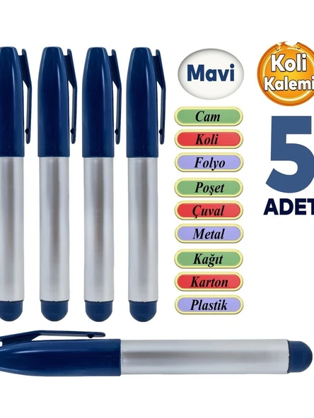 MARKER MAVİ SİLİNMEZ KOLİ KALEMİ 5 ADET ürün görseli 1
