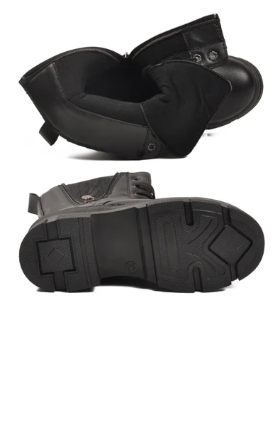 Ayakmod Siyah Cilt İçi Polarlı Kaymaz Taban Kız Çocuk Bot G-1001 F Frmr - Resim 5