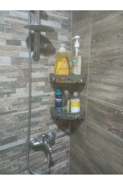 GenelTedarik Gri Yapışkanlı Duş Banyo Mutfak Köşesi Sabunluğu Takım - Resim 2