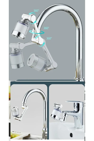 1080 ° Derece Dönebilen Filtreli Lavabo Musluk Başlığı - Resim 3