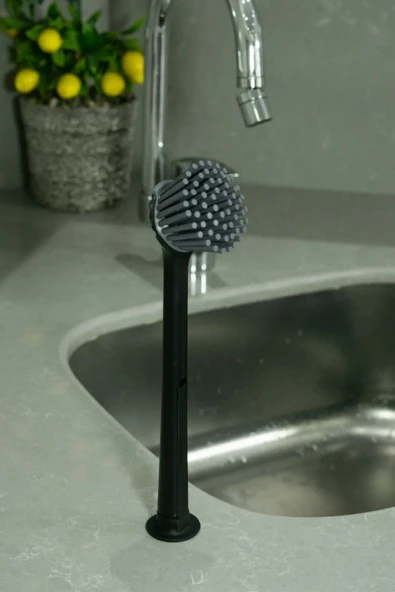 GenelTedarik Vantuzlu Mutfak Banyo Tezgah Üstü Silikon Bulaşık Yıkama Lavabo Temizleme Mutfak Tezgah Fırçası 2Lİ - Resim 3