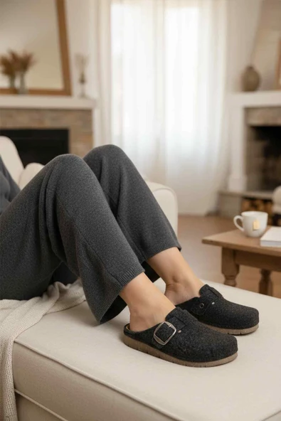 Ayakmod Siyah Keçe Anatomik Kadın Ev Terliği K-117.005 Z - Resim 3