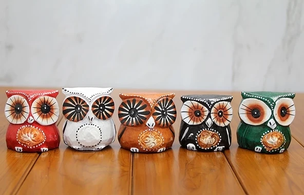 Ahşap 5'li Baykuş Seti Polos:8 ürün görseli 1