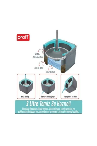 Proff MOB TEMİZLİK SETİ PİS SU TEMİZ SU AYRI HAZNELİ ayrı su haznesi sıkma özelliği - Resim 2