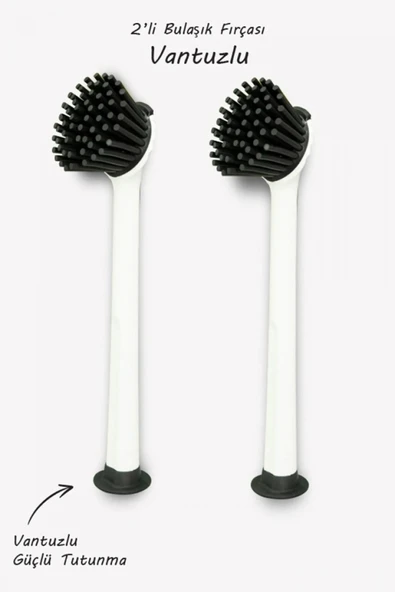 GenelTedarik 2 adet Vantuzlu Mutfak Banyo Tezgah Üstü Silikon Bulaşık Yıkama Lavabo Temizleme Tezgah Fırçası ürün görseli 1